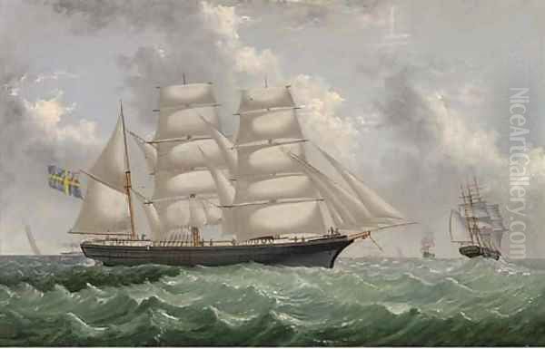 A Swedish three-masted barque in two positions - view 1