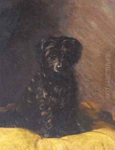 A terrier on a cushion by English School