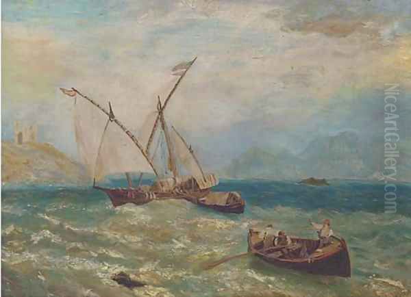 A xebec arriving at a Mediterranean port - view 1