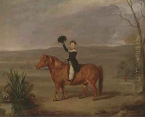 A young boy on a pony, a huntsman beyond