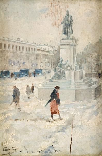 Piazza Innevata Con Figura - view 1