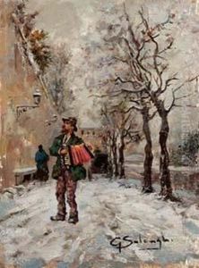 Vecchia Milano, Il Suonatore Ambulante by Giuseppe Solenghi