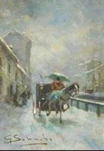 Carrozzella Sotto La Neve Ai Navigli by Giuseppe Solenghi