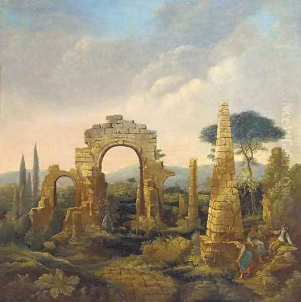 Figures before a classical ruin - view 1
