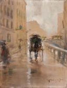 Milano, La Carrozza Lungo Il Naviglio by Giuseppe Solenghi