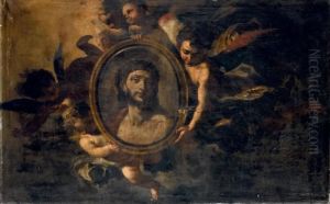 Angeli In Volo Con Volto Di Cristo Entro Un Tondo