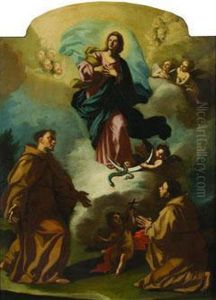 Immacolata In Gloria Tra Due Santi Francescani by Francesco Solimena