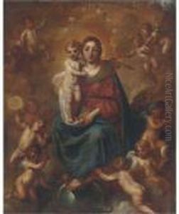 The Madonna And Child Enthroned by Francesco Solimena