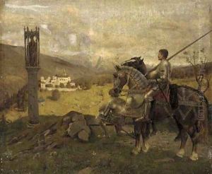 Knights before a wayside shrine