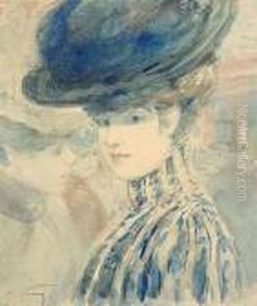 Portrait De Femme Au Chapeau Bleu - view 1