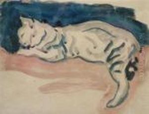 Study Of A Reclining Cat