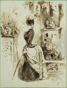 Woman Browsing An Oriental Shop by Henry Somm