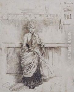 Jeune Femme A L'entree Du Moulin De La Galette by Henry Somm