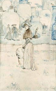 Elegante Devant Des Magots by Henry Somm