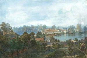 Old Putney Bridge looking towards Fulham, showing the Gothic Villa, Brewhouse Lane Old Putney Bridge looking towards Fulham, showing the Gothic Villa, Brewhouse Lane
