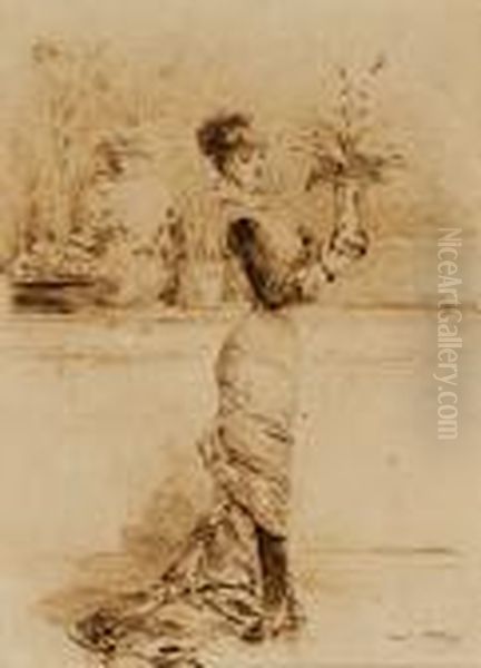 Femme Avec Des Fleurs Dans Un Vase - view 1