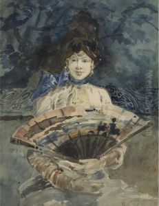 Elegant Lady Holding A Japanese Fan by Henry Somm