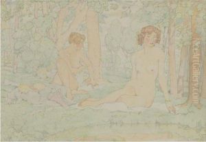 Reclining Nudes By A Lake