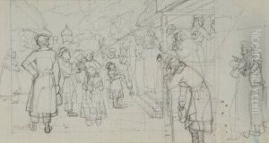 Les Chanteurs Des Rues (etude Pour Une Carte De Noel) by Konstantin Andreevic Somov