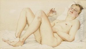 Male Nude With Cigarette by Konstantin Andreevic Somov
