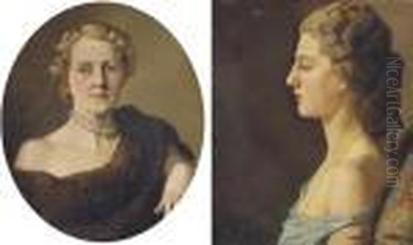 Portrait Of A Woman In A Blue Dress; And Portrait Of A Lady With A Pearl Necklace - view 1