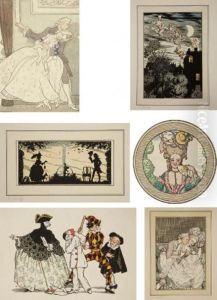 A Rare Group Of Six Lithographs 
For The Book 'le Livre De La Marquise': La Femme; L'impatient; Rencontre
 A La Fontaine; Bal Au Monastere; La Lettre; And Diablotins Et Sorcieres