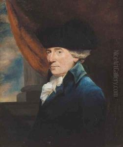 Portrait of a gentleman, half-length, in a blue coat and black tricorn, before a column by English School