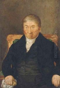 Portrait of a gentleman, seated half-length, in a black suit and waistcoat, holding a bar of soap