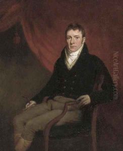 Portrait of a gentleman, seated small three-quarter-length, in a blue coat and grey breeches by English School