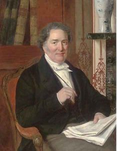 Portrait of a gentleman, seated three-quarter-length, in a black coat holding a paper in his left hand and a glass by English School