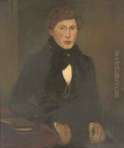 Portrait of a gentleman, seated three-quarter-length, in a black coat, resting his arm on a table