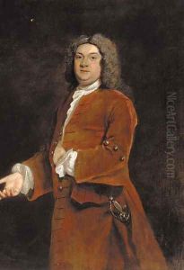 Portrait of a gentleman, three-quarter-length, in a red coat with a dress sword