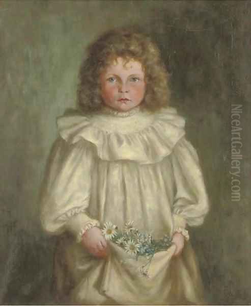 Portrait of a girl, half-length, in a white dress, with flowers in her lap - view 1