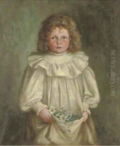 Portrait of a girl, half-length, in a white dress, with flowers in her lap