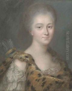 Portrait of a lady, bust-length, dressed as Diana the Huntress by English School