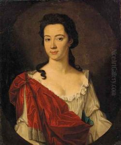 Portrait of a lady, bust-length, in a white dress and red shawl
