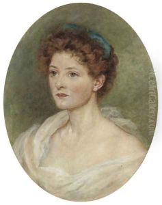Portrait of a lady, bust-length, with a blue ribbon in her hair by English School