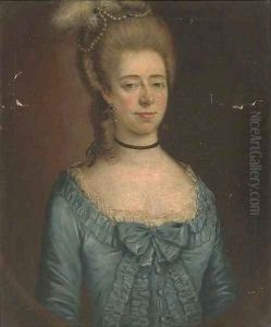 Portrait of a lady, half-length, in a blue dress, in a feigned oval
