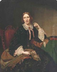 Portrait of a lady, seated three-quarter-length, in a black dress with lace trim, a paisley shawl on her knee by English School