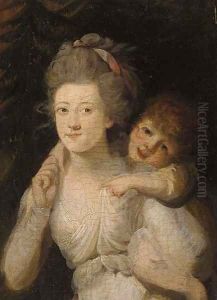 Portrait of a mother and child by English School