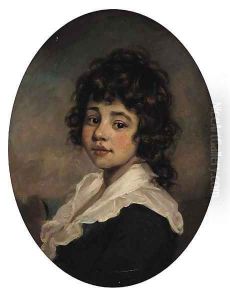 Portrait of a young girl, bust-length, in a green coat with white collar, painted oval