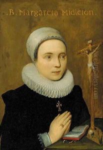 Portrait of Margareta Midleton, small half-length, praying at an altar