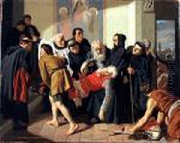 La Morte Di Corsodonati Olio Su 
Tela Cm 30x38 Firmato E Datato In Basso A Sinistra:r.sorbi 1865 - view 1