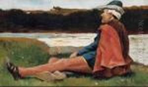 Figura In Riva Al Fiume by Raffaelo Sorbi