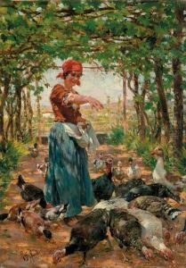 Feeding The Ducks And Turkeys by Raffaelo Sorbi