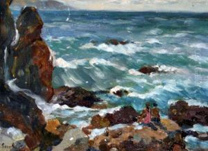 Figures Seated On The Shore by Joaquin Sorolla Y Bastida
