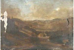 Soldiers on parade outside a country manor, in an extensive landscape