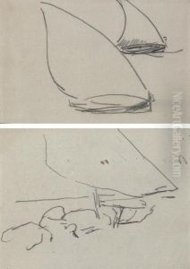 Two Studies Of Fishing Boats by Joaquin Sorolla Y Bastida