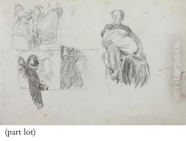 Two Drawings Of A Mother And Child, One With Studies Of Priests - view 1
