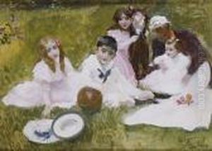 Ninos Y Ama En El Jardin. 1897 by Joaquin Sorolla Y Bastida